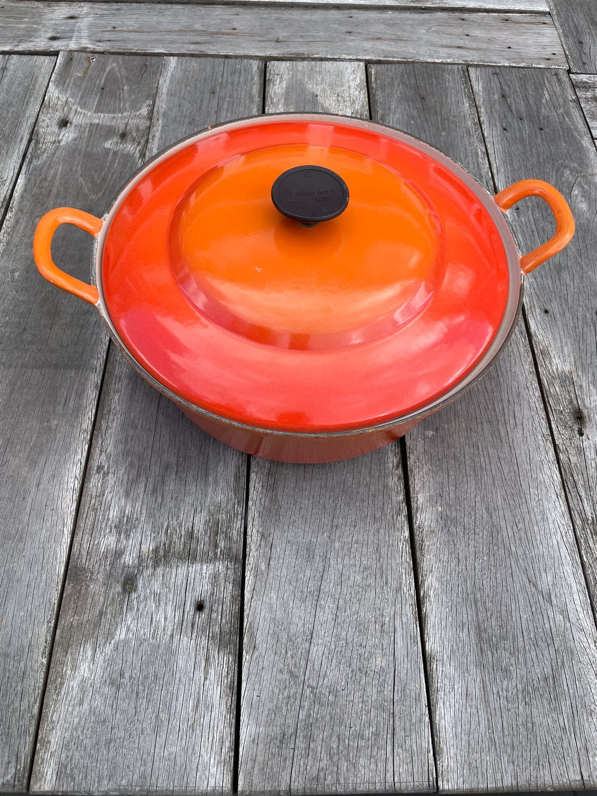 Le Creuset Braadpan Oranje - Gietijzeren Kookpan, Ophalen, Gebruikt, Met deksel, Le Creuset
