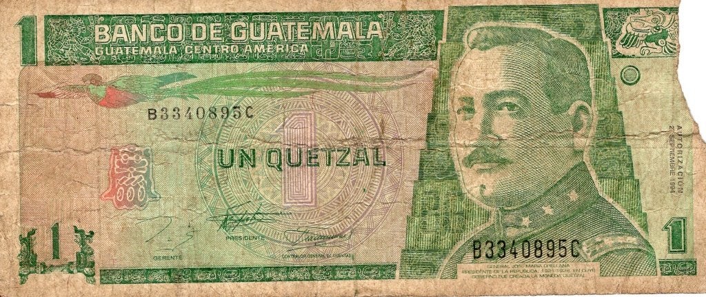 Bankbiljet:  Guatemala, 1 Quetzal, 1994, Verzenden, Zuid-Amerika, Los biljet
