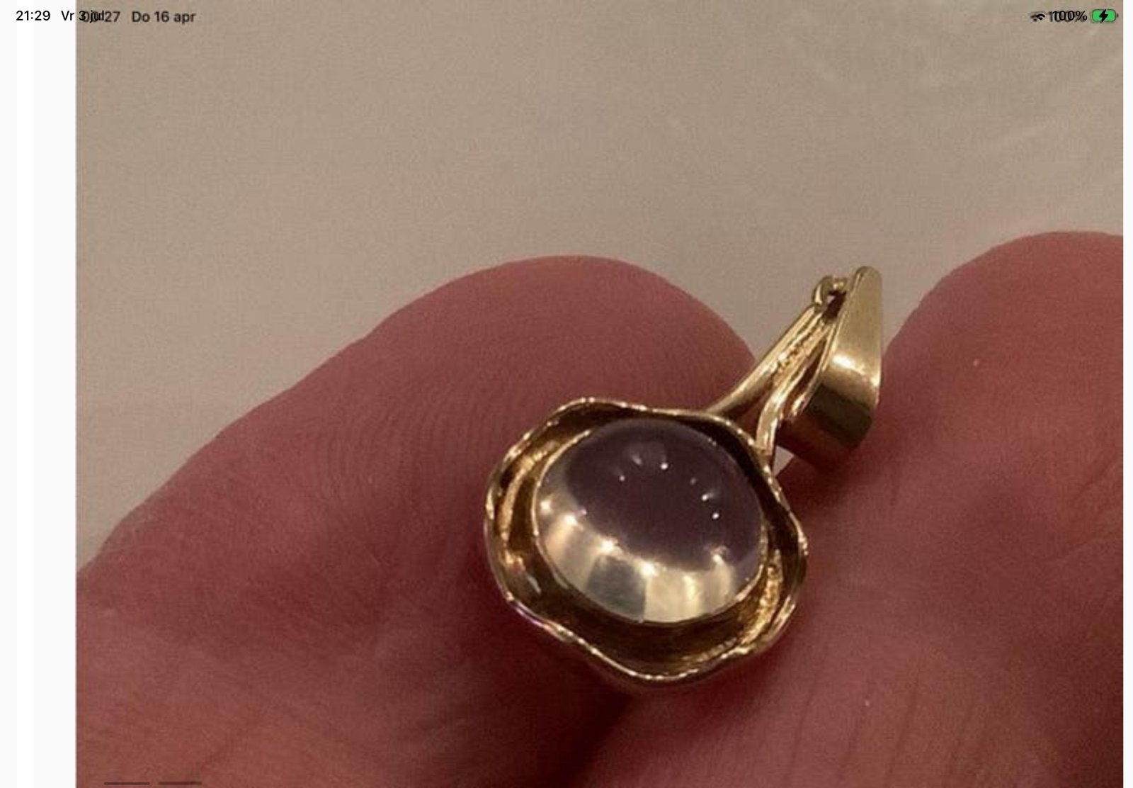 Antieke Gouden Kettinghanger edelsteen Maansteen , 14 kar, Overige voorstellingen, Verzenden, Zo goed als nieuw, Met edelsteen