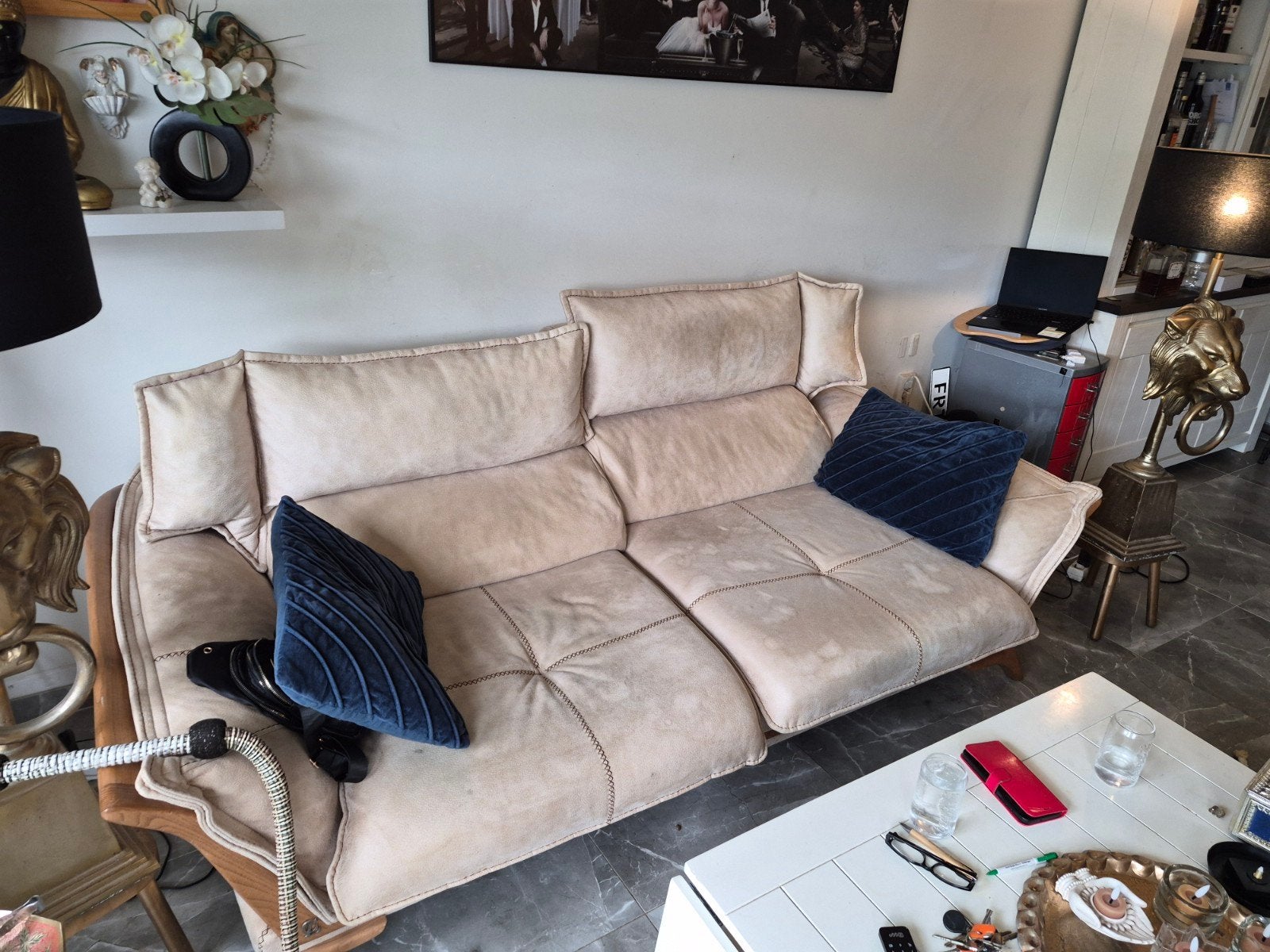 Comfortabele 3-zitsbank met houten frame, Huis en Inrichting, Banken | Bankstellen, Modern, Comfortabel, Gebruikt, Driepersoons