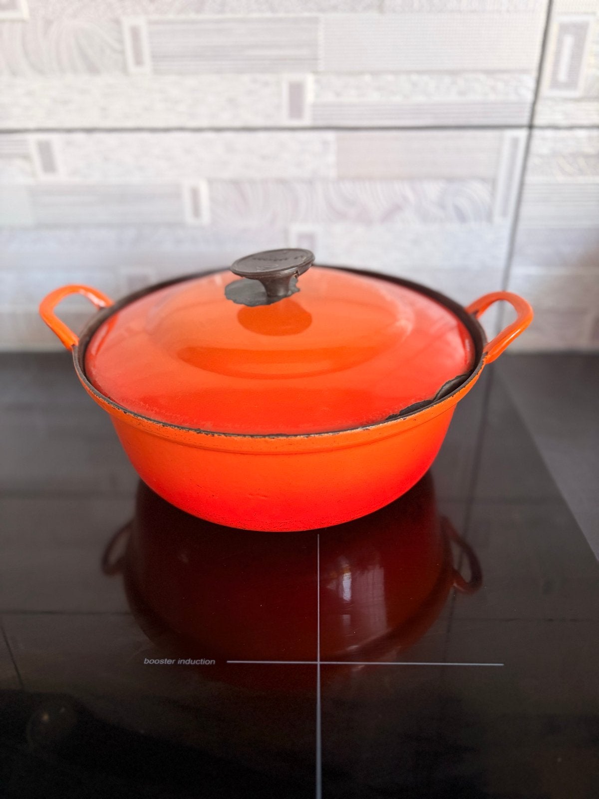 Vintage Le Creuset Gietijzeren Braadpan Oranje - Maat 26, Ophalen of Verzenden