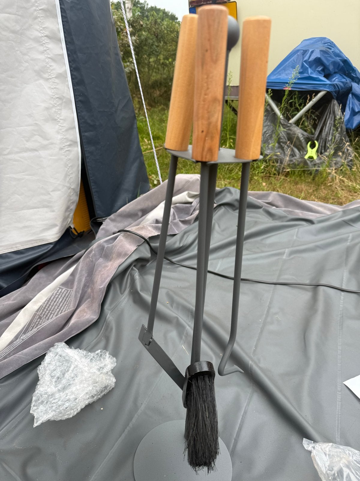 Haardstel met houten handvatten, Ophalen of Verzenden, Gebruikt, Vrijstaande haard, Overige soorten