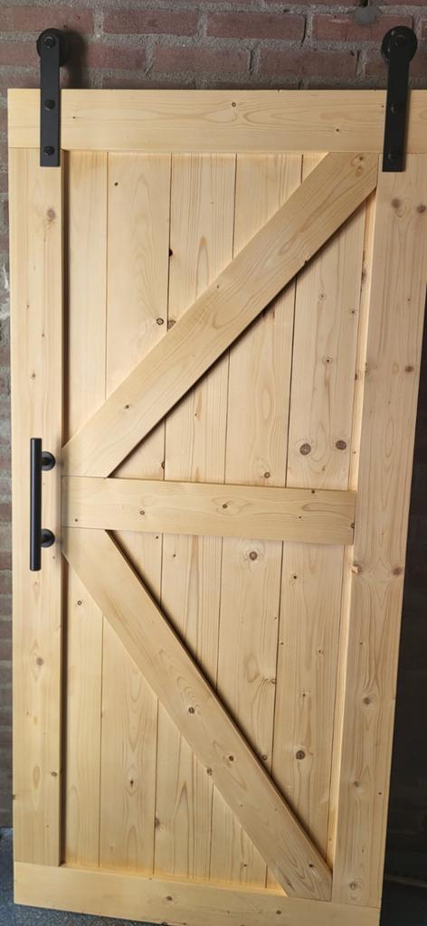 Houten schuifdeur met railsysteem, Doe-het-zelf en Verbouw, Ophalen, Gebruikt, 80 tot 100 cm, Binnendeur