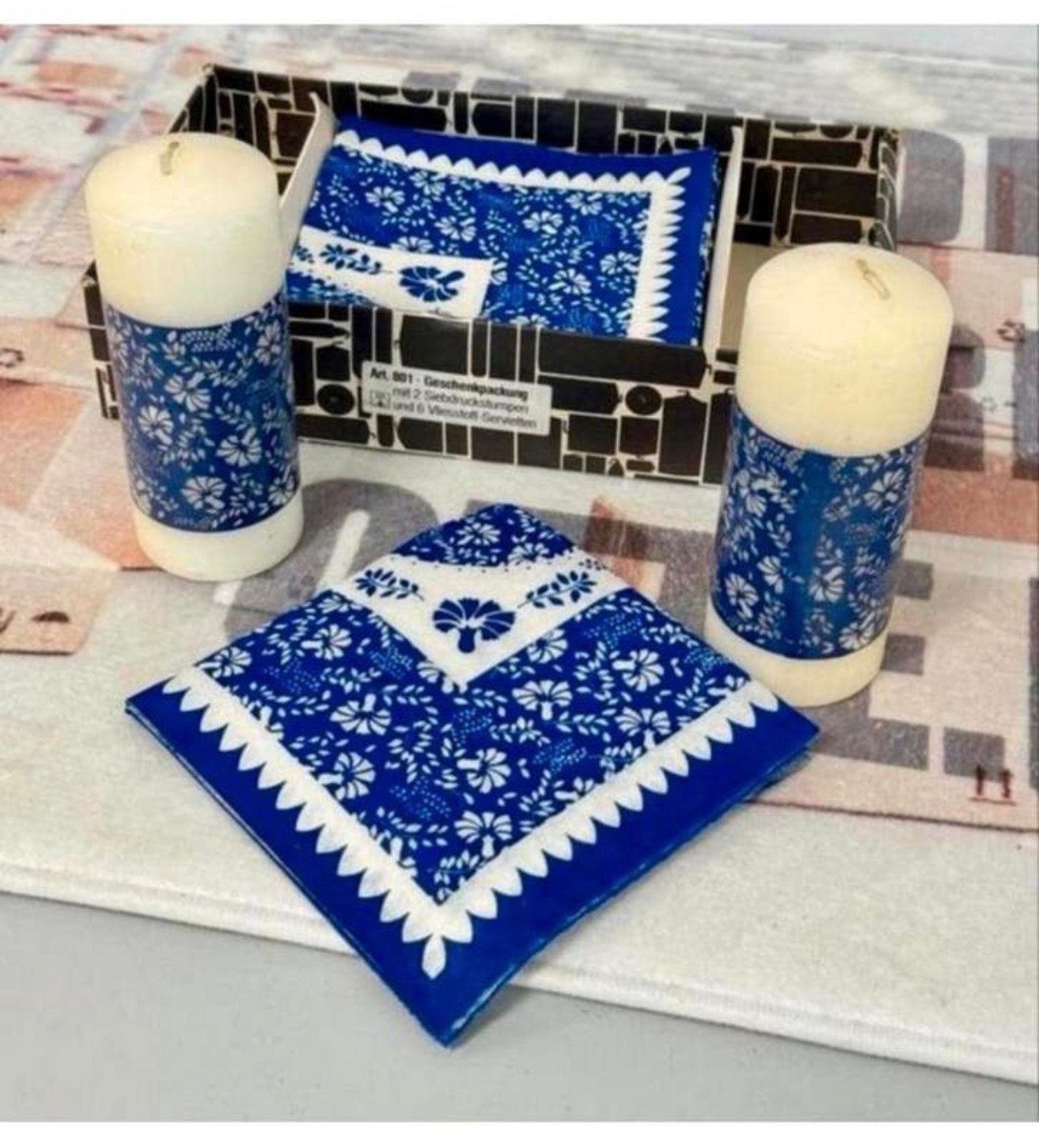 Vintage 1960-1970 cadeau cado servetten kaarsen delftsblauw, Overige materialen, Blauw, Nieuw, Ophalen of Verzenden