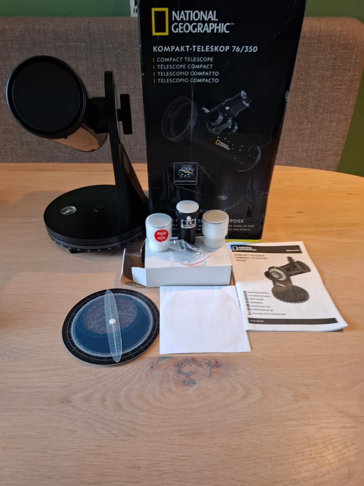 National Geographic Compact Telescoop 76/350 met accessoires, Ophalen, Zo goed als nieuw, 80 tot 200 mm, Spiegeltelescoop (reflector)