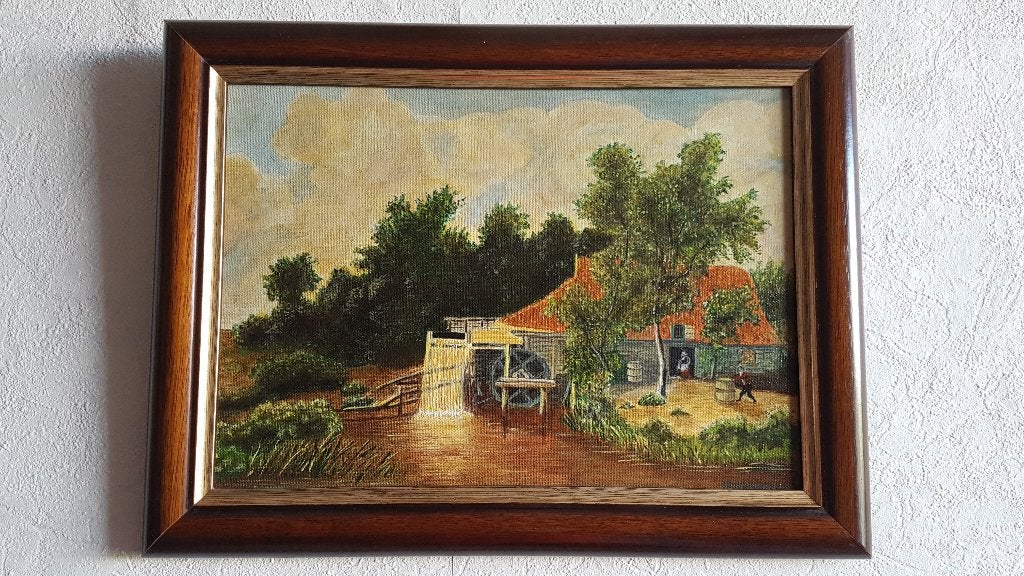 Prachtige reproductie uit 1989, Hobbema, watermolen, Ophalen of Verzenden