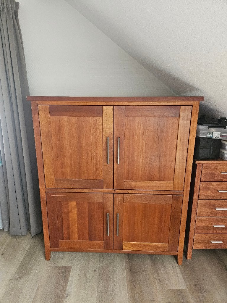 Eiken computerkast/secretaire in mahonie kleur, Ophalen, Gebruikt, 120 tot 170 cm, 40 tot 80 cm