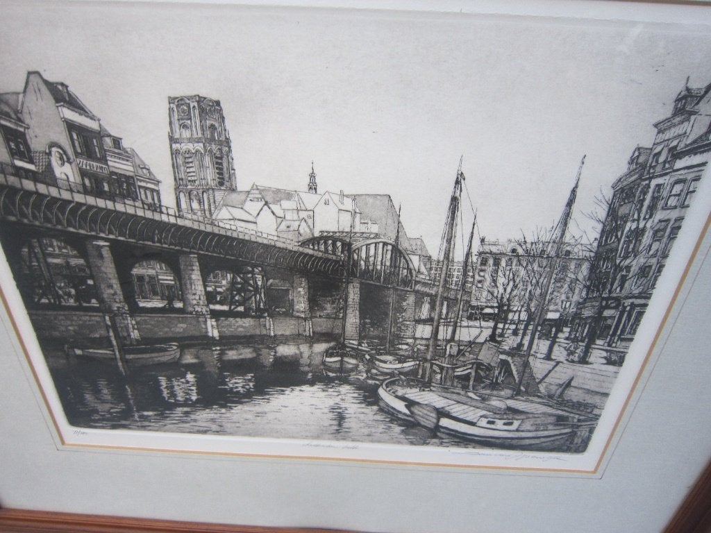 Oud Rotterdam, . De Kolk, Mooie gr Ets:Jan van Rijsewijk, Antiek en Kunst, Ophalen, Ets