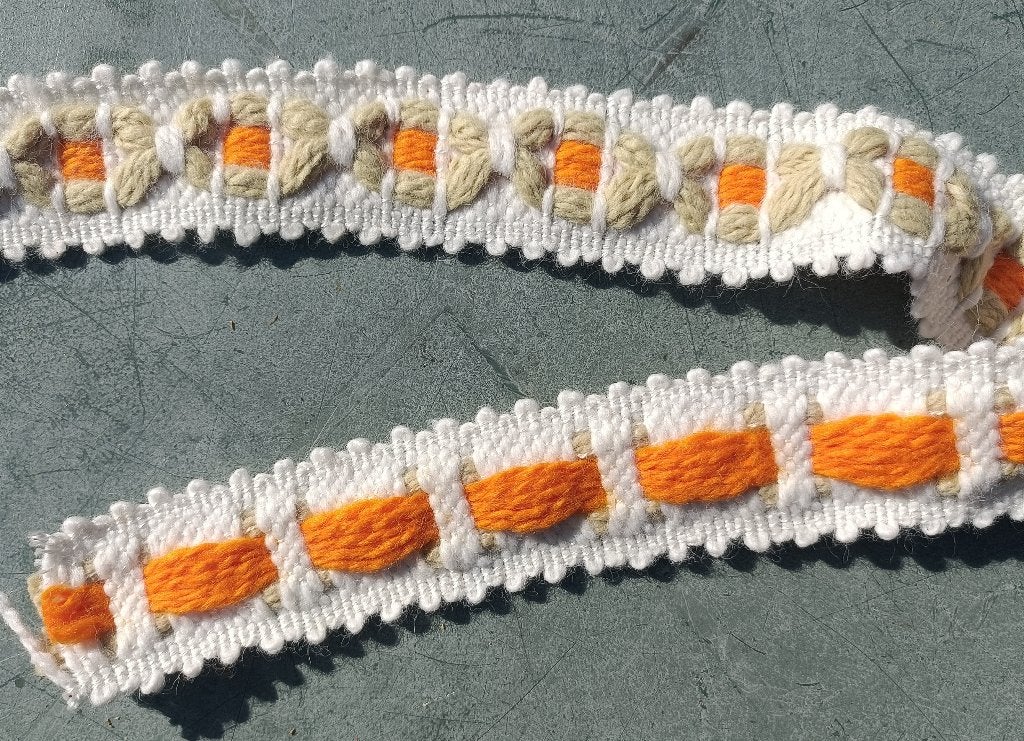 Vintage fournituren oranje en wit grof geweven 3,5 cm (SF8), Ophalen of Verzenden, Nieuw, Lint, Band of Elastiek
