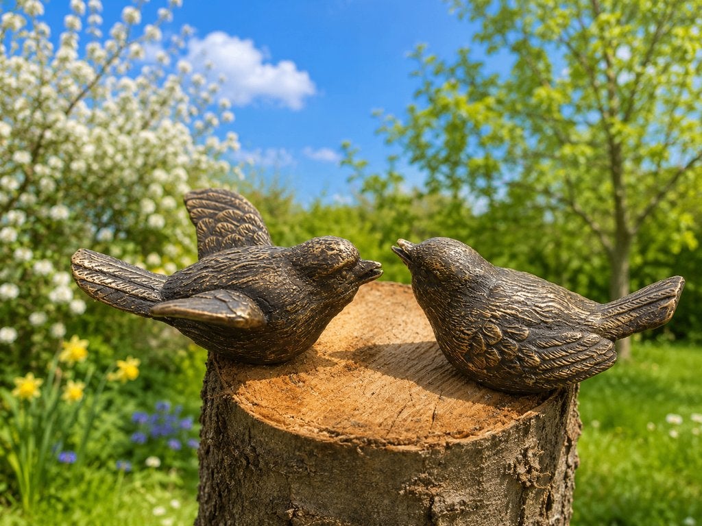 2 bronzen vogeltjes / MUSSEN /nieuw, Dierenbeeld, Nieuw, Info@huisentuindecoratiemarie.nl, Huis en tuin decoratie marie