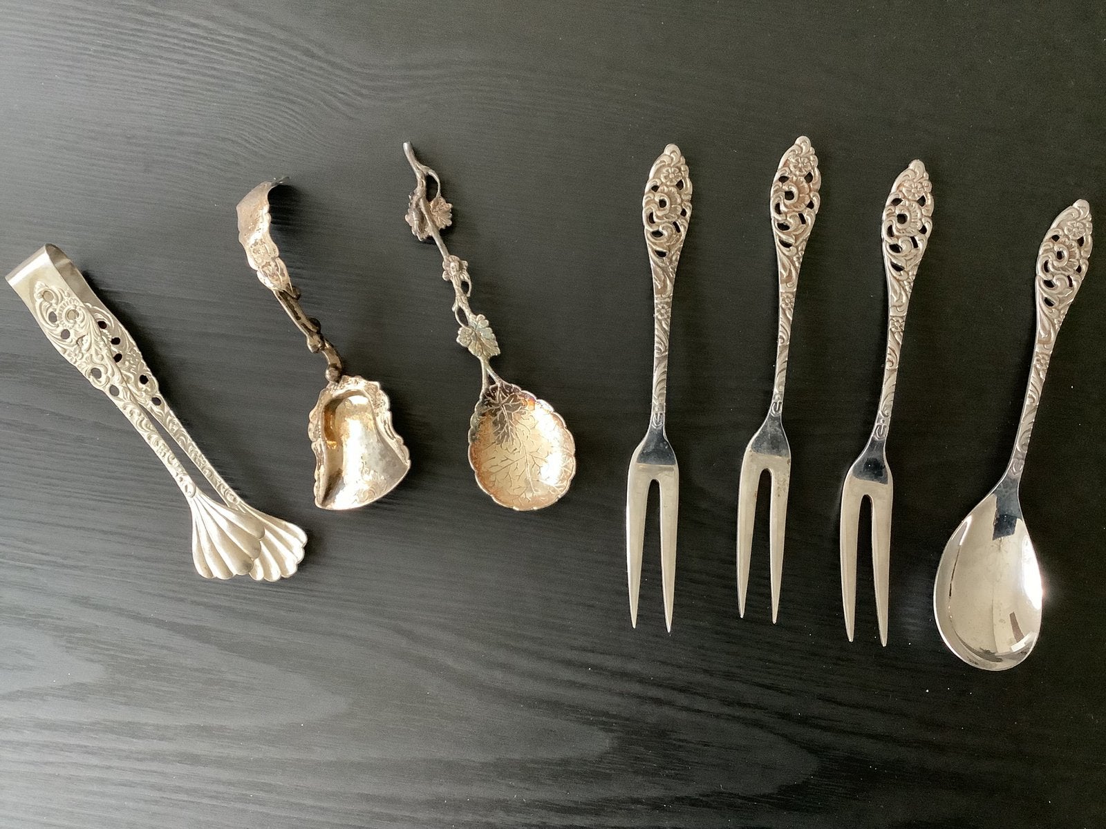 Oud Zilver verzilverd bestek vintage lepeltjes vorkjes etc, Antiek en Kunst, Ophalen of Verzenden