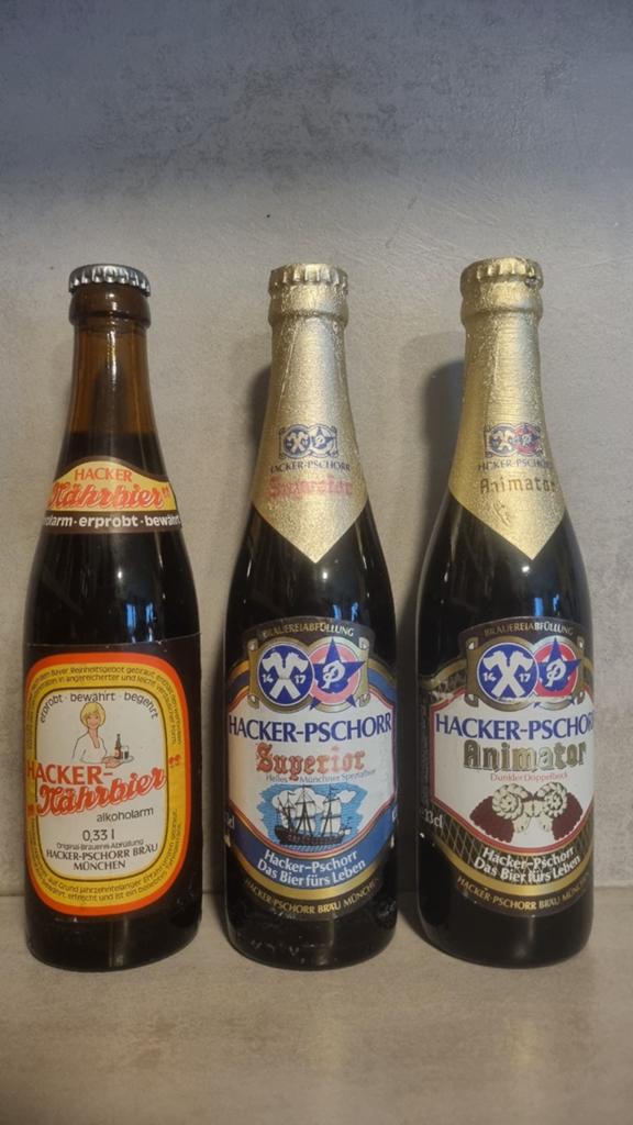 Hacker-Pschorr, München: Hährbier, Superior, Animator 83-~88, Ophalen of Verzenden, Zo goed als nieuw, Flesje(s), Overige merken