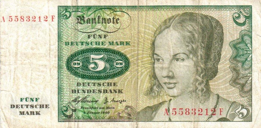 Duitsland 5 mark 1960 - VF, Postzegels en Munten, Bankbiljetten | Europa | Niet-Eurobiljetten, Verzenden, Duitsland, Los biljet