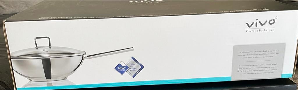 Nieuw in doos Vivo Wokpan 30 cm met deksel, Inductieplaat, Nieuw, Ophalen of Verzenden, Rvs
