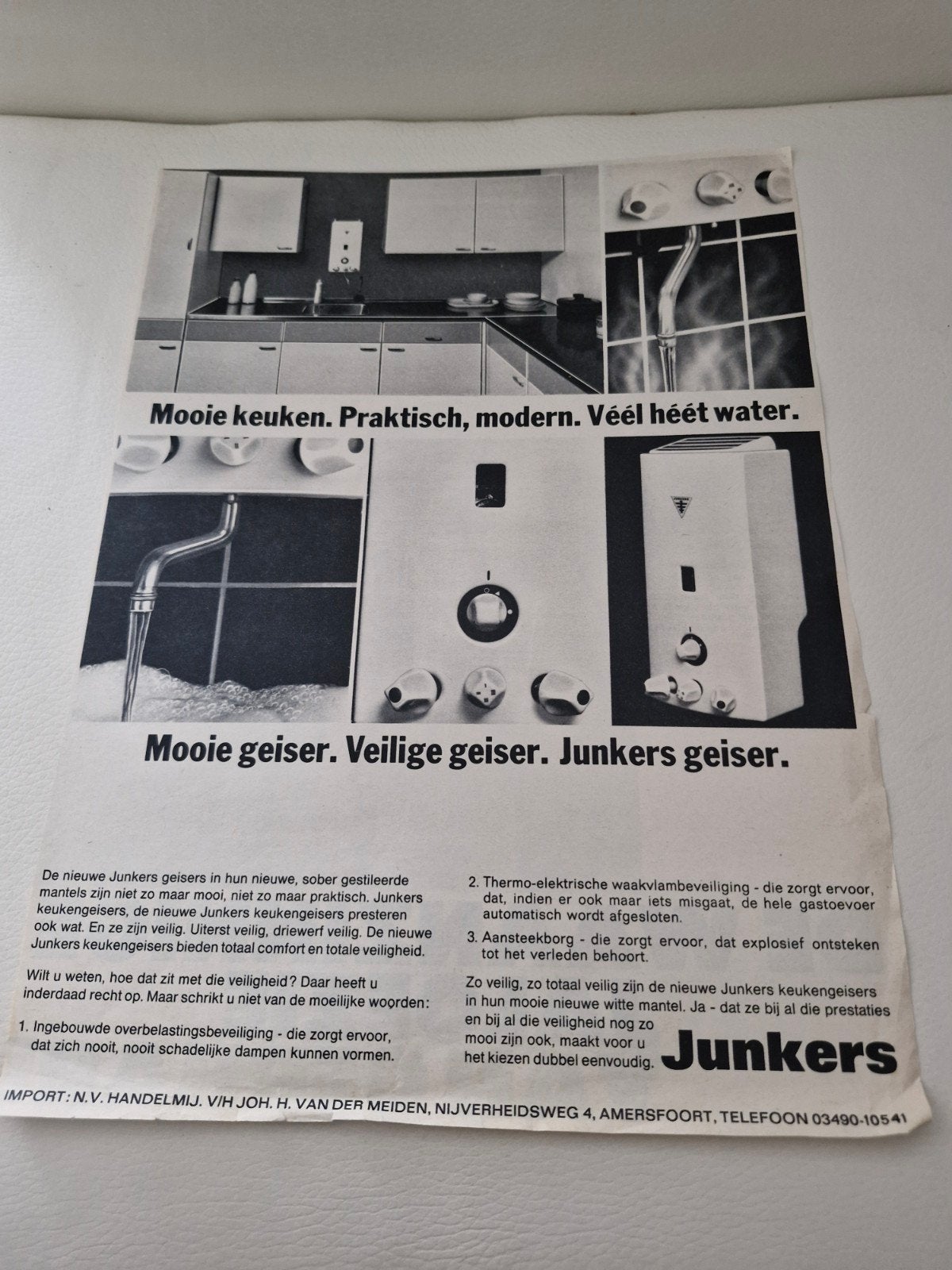 Vintage Junkers Geiser Advertentie - ca. 32 x 24 cm, Ophalen of Verzenden, 1980 tot heden, Tijdschrift