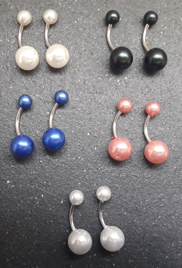 Parelmoer kleurige navelpiercings in verschillende kleuren, Ophalen of Verzenden, Nieuw, Staal, Navelpiercing