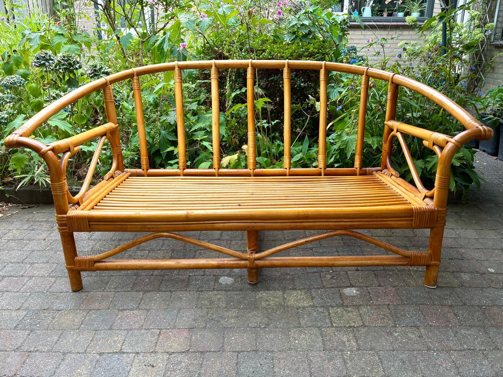 Vintage Rotan Bank - Twee- tot driepersoons, Huis en Inrichting, Banken | Sofa's en Chaises Longues, Ophalen, Gebruikt, 150 tot 200 cm