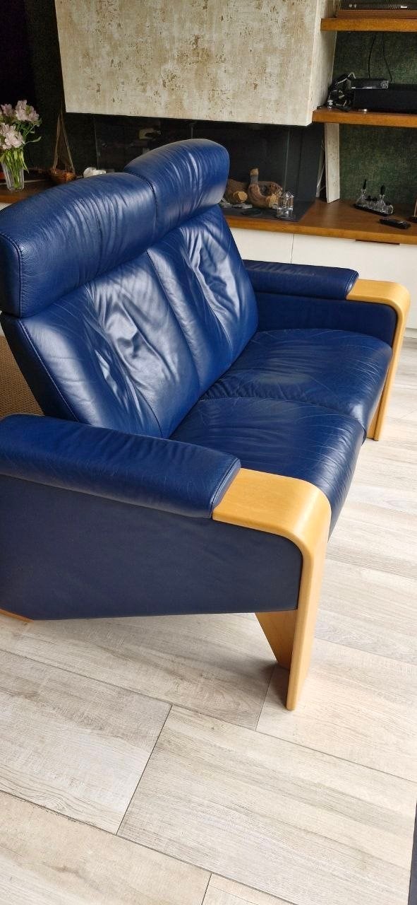 Stressless original bank koningsblauw, Ophalen, Gebruikt, Tweepersoons, Minder dan 150 cm
