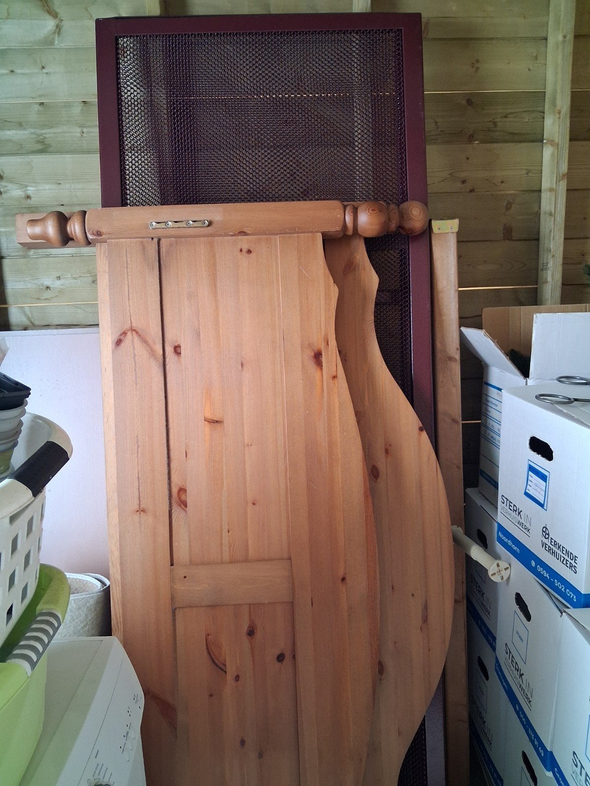 Grenen bed 1.60 x 2.20 - Extra lang tweepersoonsbed, Ophalen, Gebruikt, Tweepersoons, 160 cm
