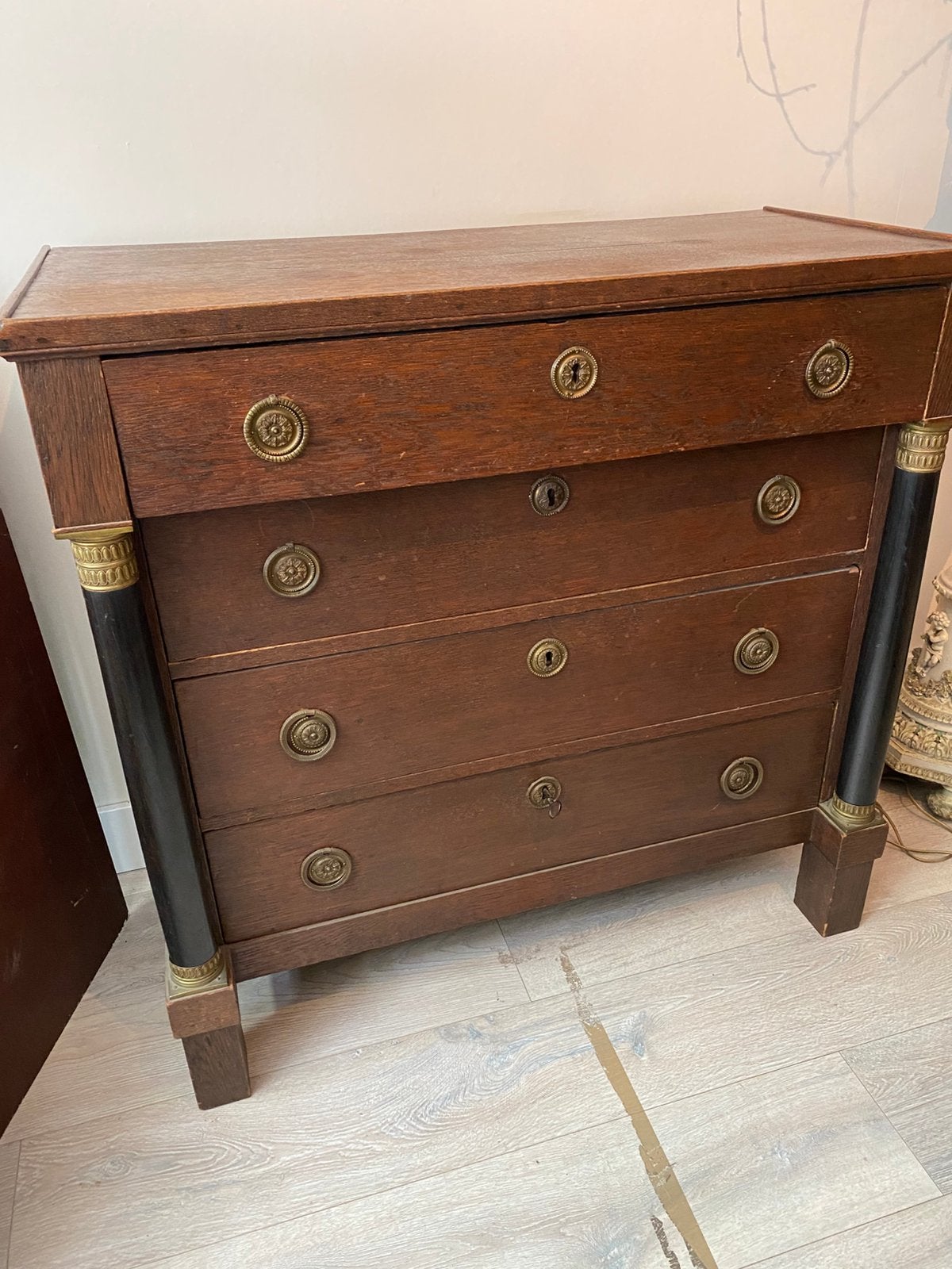 Antiek Empire Kastje, Ladekast, Eikenhout, Commode, Dressoir, Ophalen