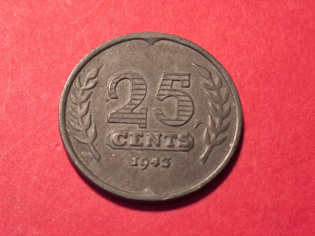 25 cent 1943, Ophalen of Verzenden, Koningin Wilhelmina, 25 cent, Losse munt