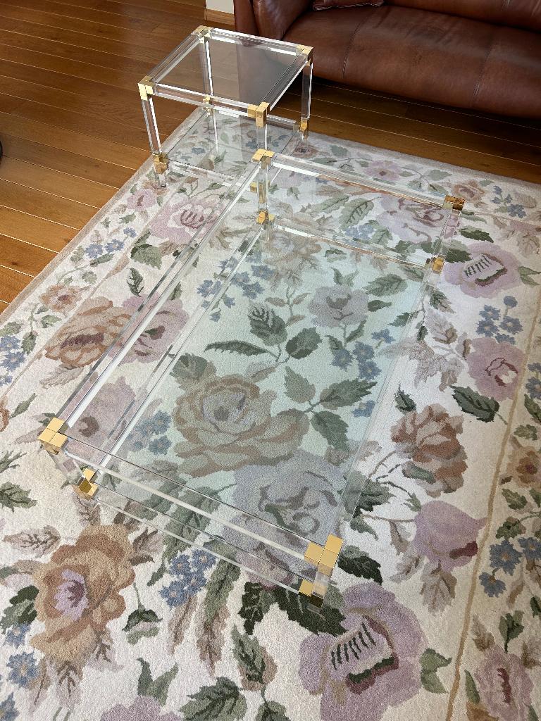 Glazen salontafel en bijzettafel, Huis en Inrichting, Tafels | Bijzettafels, 75 cm of meer, Rechthoekig, Ophalen, 45 tot 60 cm