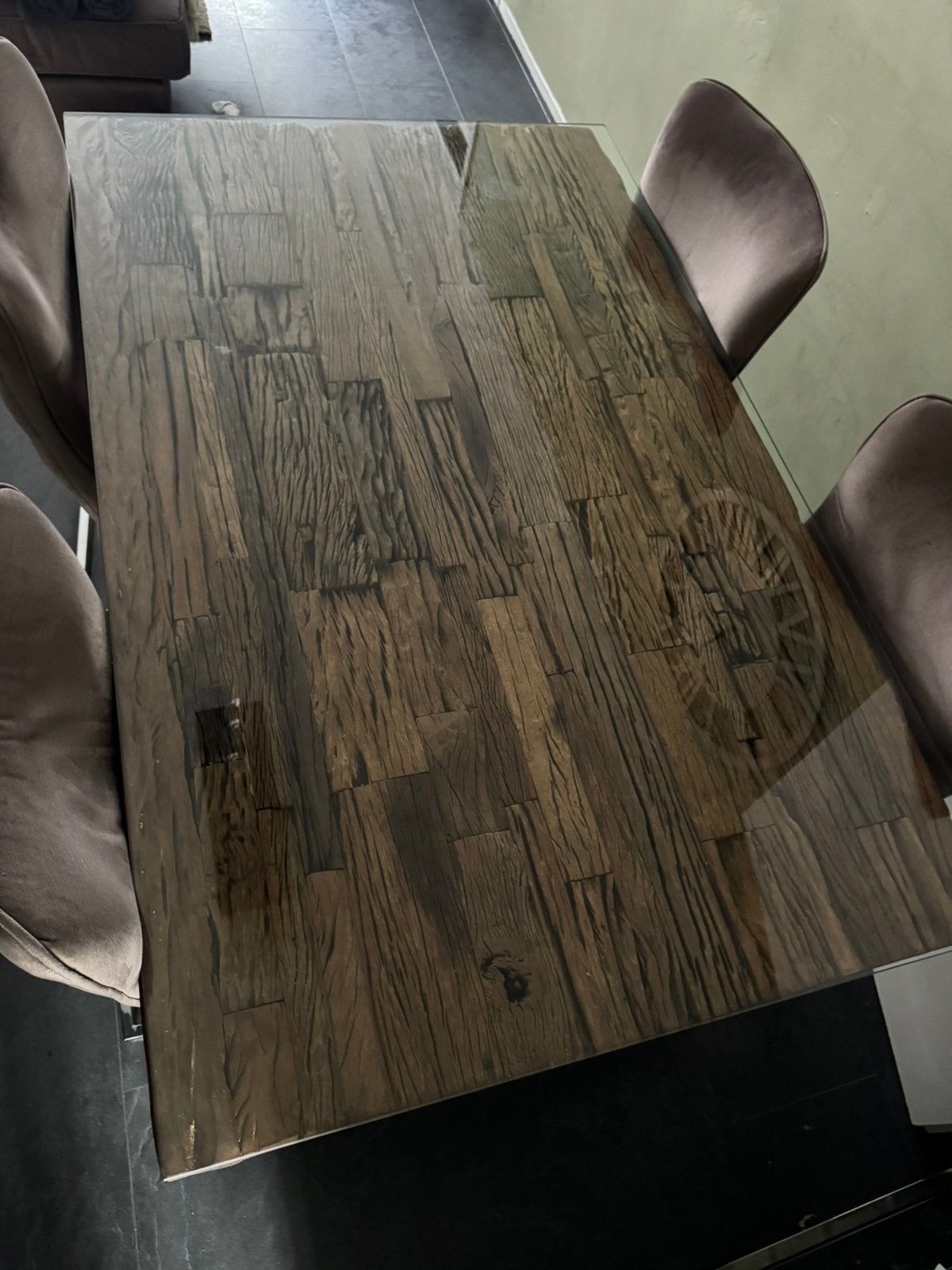 Moderne industriële eettafel met 4 stoelen- hout & RVS, Huis en Inrichting, Ophalen, 200 cm of meer, 50 tot 100 cm, Vier personen