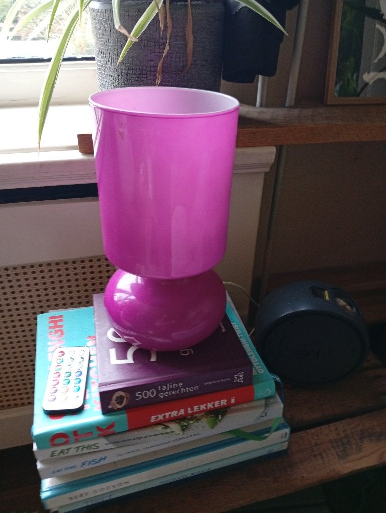 roze IKEA Lykta tafellamp van geblazen glas, Ophalen, Gebruikt, 25 cm, Paddenstoellamp