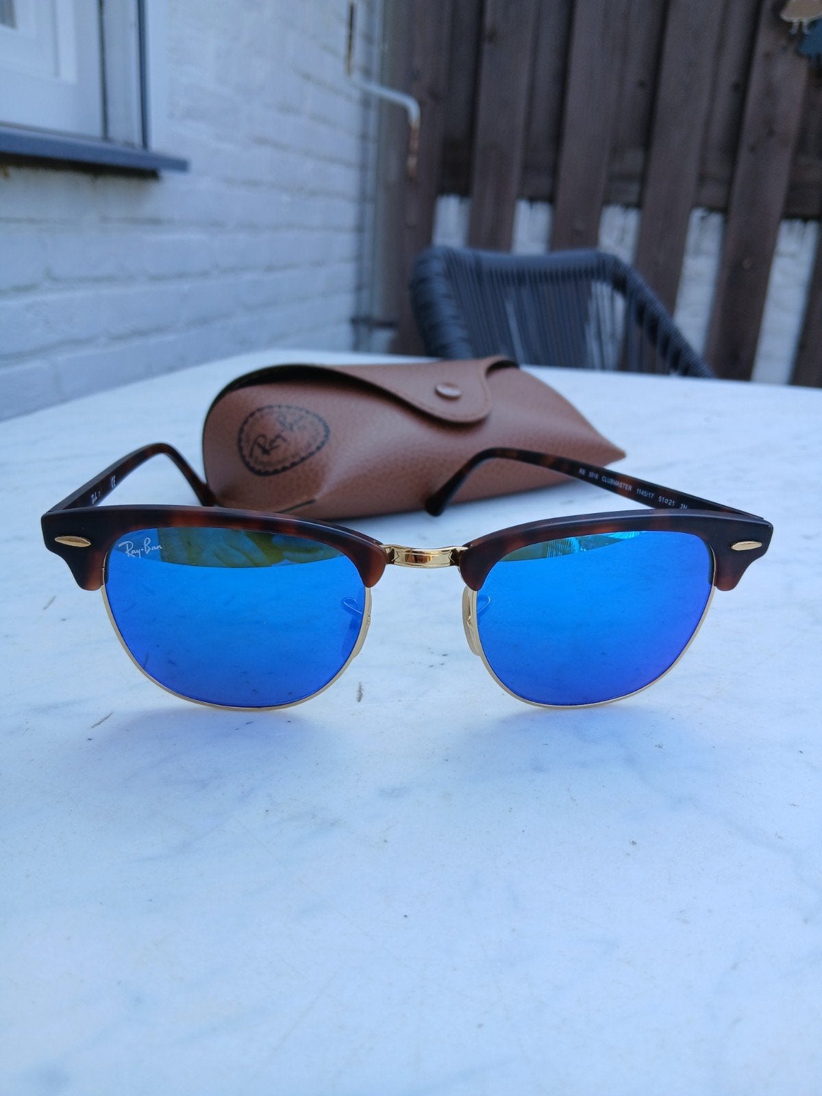 Ray-Ban Clubmaster Zonnebril RB 3016 - Vintage Havana Blauw, Ophalen of Verzenden, Gebruikt, Zonnebril, Ray-Ban