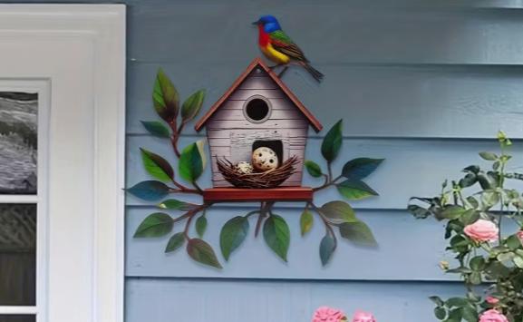 Muurdecoratie Vogelhuisje met vogel acryl, Ophalen of Verzenden, Nieuw