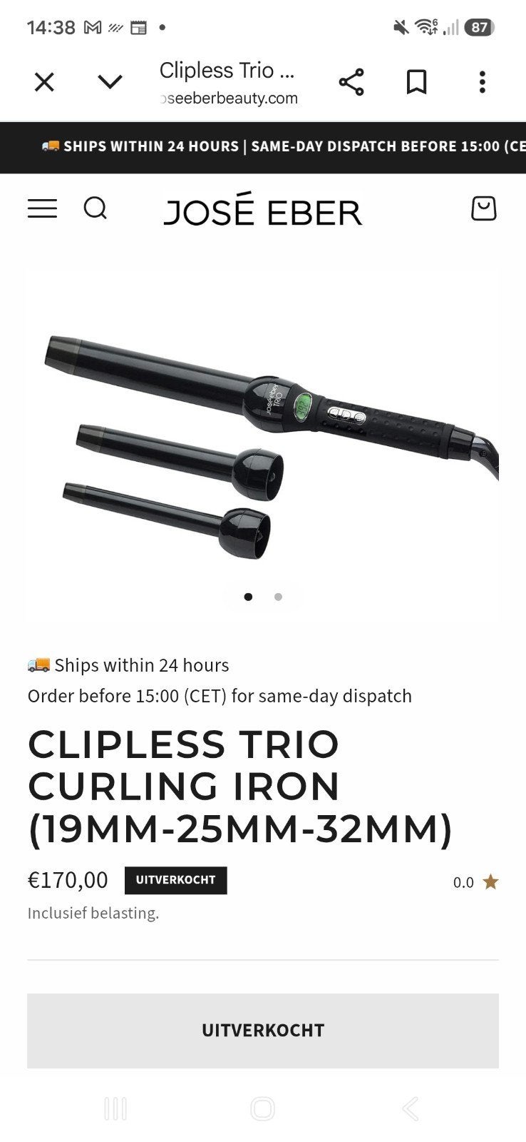 Jose Eber Clipless Trio Curling Iron 19mm-25mm-32mm, Ophalen of Verzenden, Zo goed als nieuw, Krultang of Stijltang