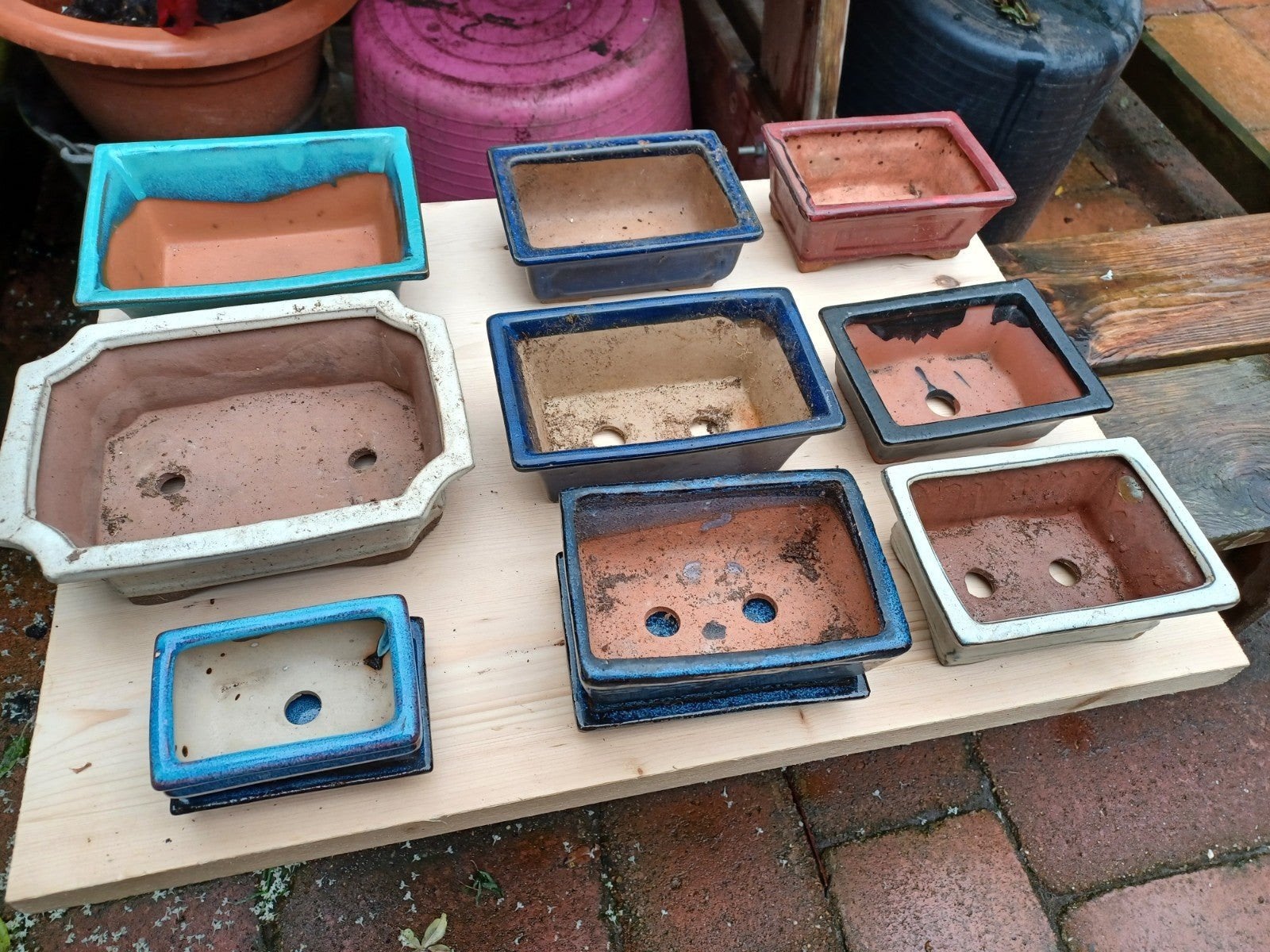 Set geglazuurde Bonsai schalen, Tuin en Terras, Rond, Ophalen of Verzenden, Aardewerk, Minder dan 40 cm