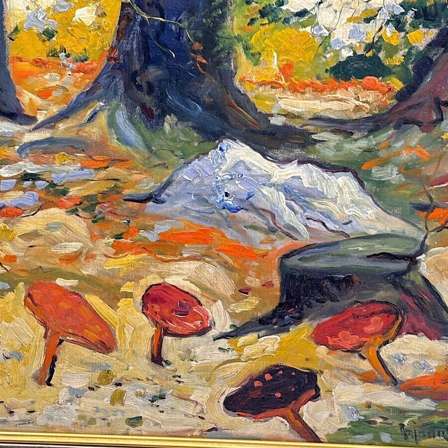 Antoon Kruysen (1898-1977) - paddenstoelen in het bos, Antiek en Kunst, Ophalen of Verzenden