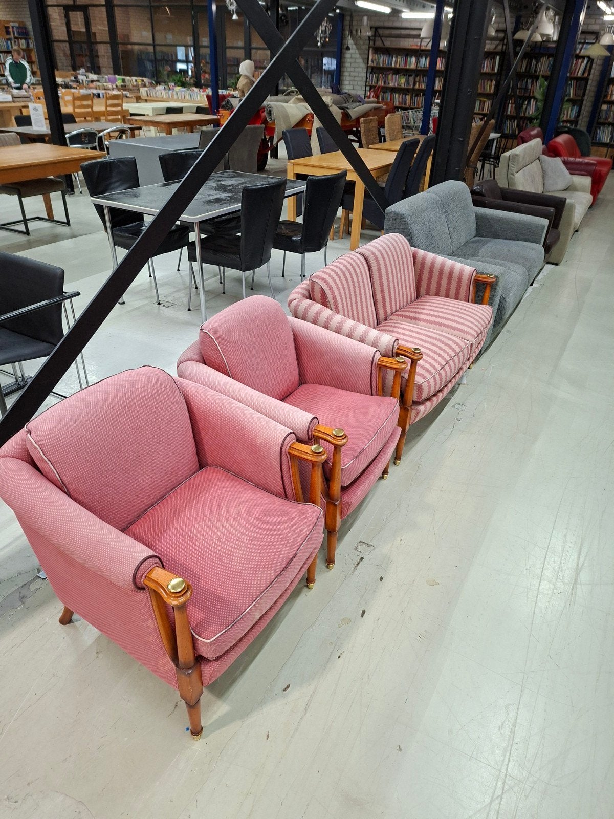 Set van 2 roze fauteuils met bank, Huis en Inrichting, Hout, Gebruikt, Eenpersoons, Onbekend