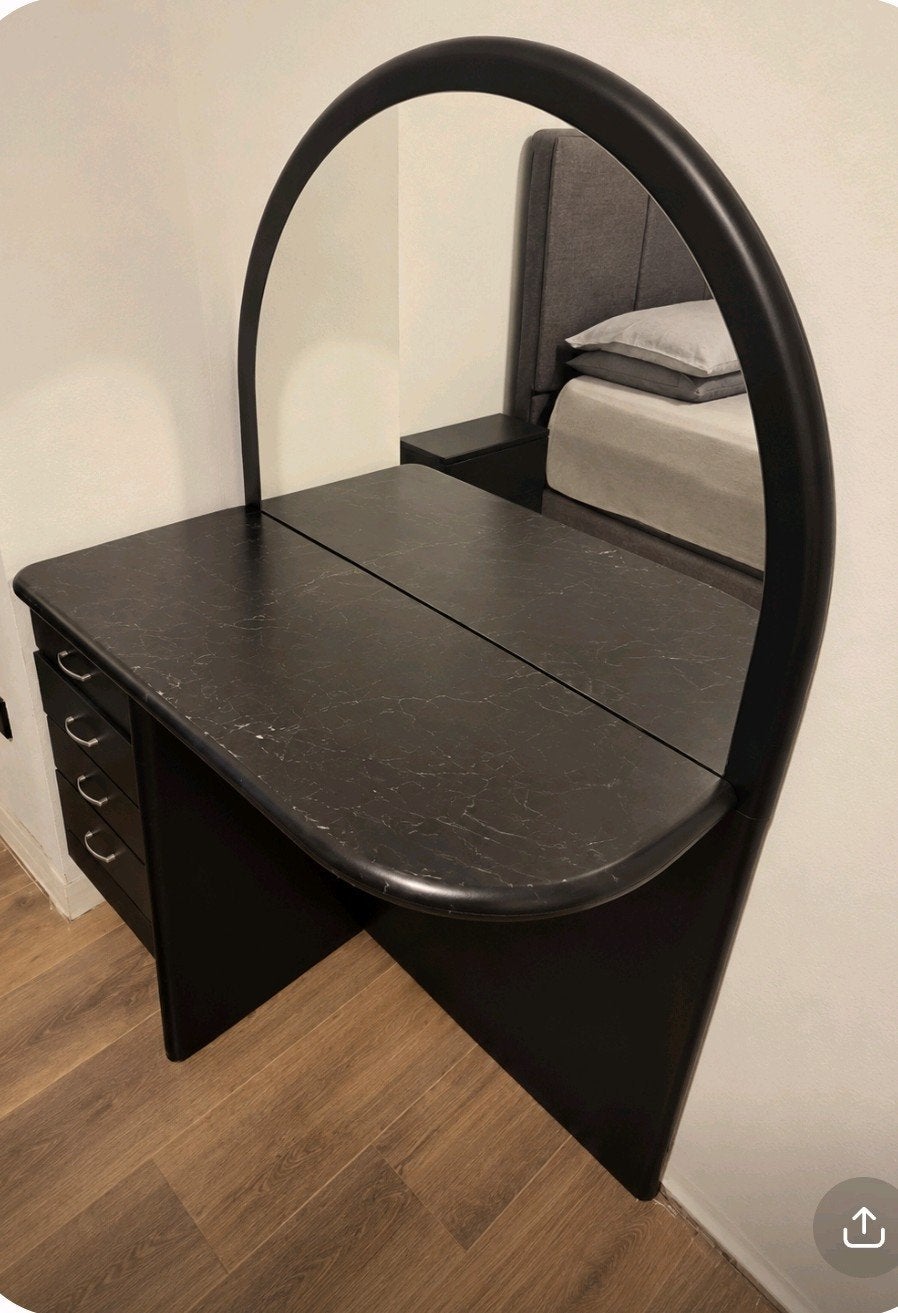 Zwart kaptafel met spiegel en lades, Ophalen, Gebruikt, 100 tot 150 cm, 100 tot 150 cm