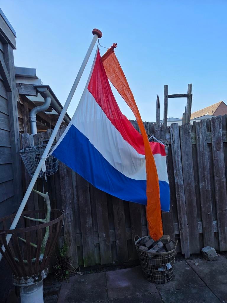 oude katoenen vlag met mast en wimpel, Diversen, Ophalen, Gebruikt