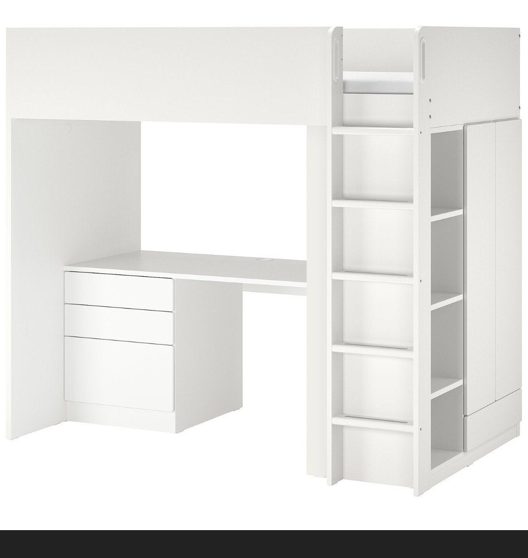 IKEA SMÅSTAD hoogslaper wit met bureau - Gebruikt, Ophalen, Gebruikt, 180 cm of meer, 85 tot 100 cm