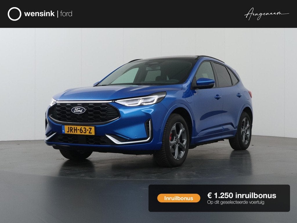 Ford Kuga 2.5 PHEV ST-Line X | Elekt inklapbare Trekhaak | P, Auto's, Ford, 14 kWh, Gebruikt, Blauw, Leder en Stof