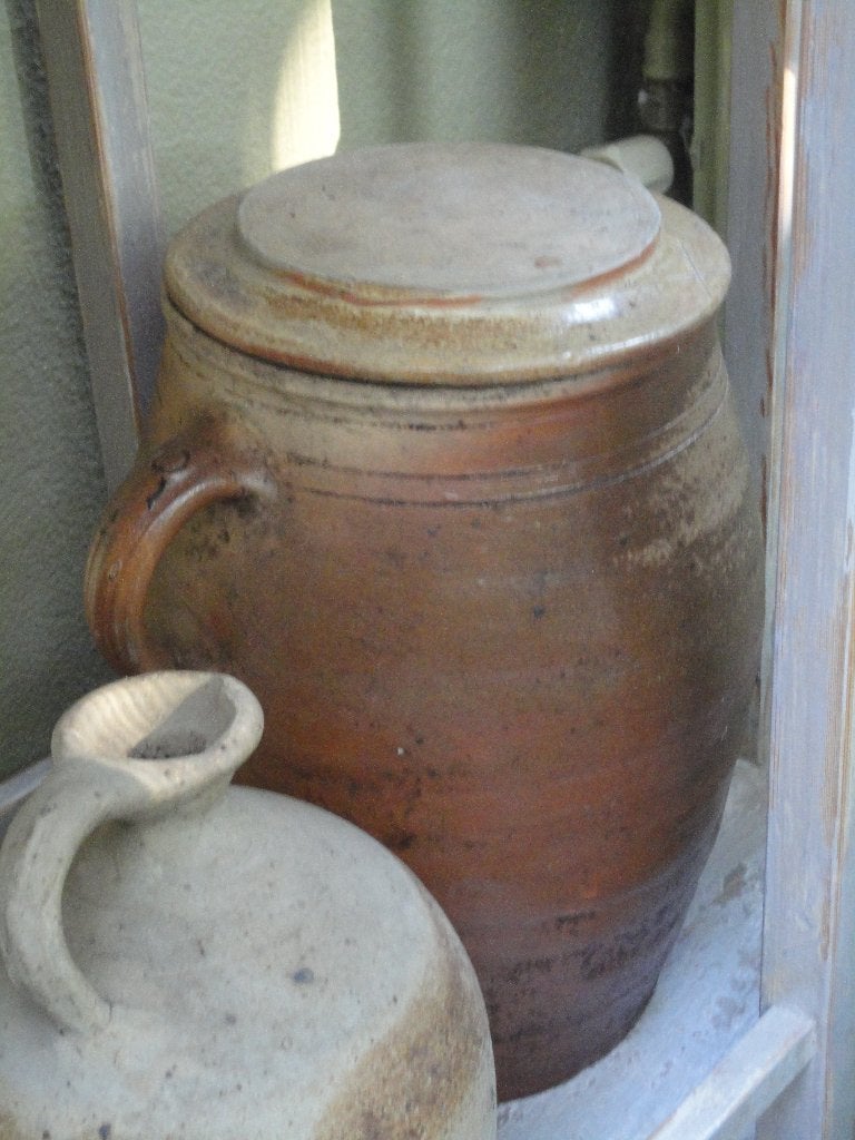 prachtige GROTE bruine KRUIK met OREN + DEKSEL, pot, Antiek en Kunst, Ophalen