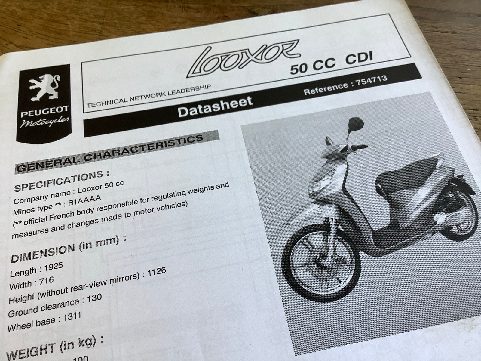 Peugeot Looxor 50cc CDI Scooter - Datasheet.  (6), Verzenden