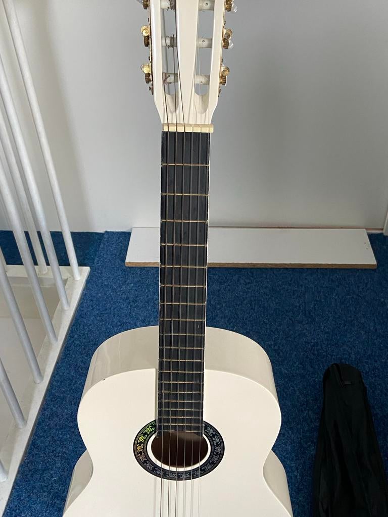 Witte gitaar voor gitaarles, Ophalen, Gebruikt, Klassieke of Spaanse gitaar, Met koffer