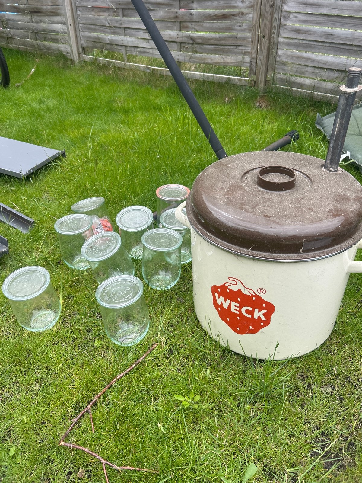 Weck pan met 10 weckpotten en klemmen, Ophalen, Meerkleurig, Overige merken, Glas