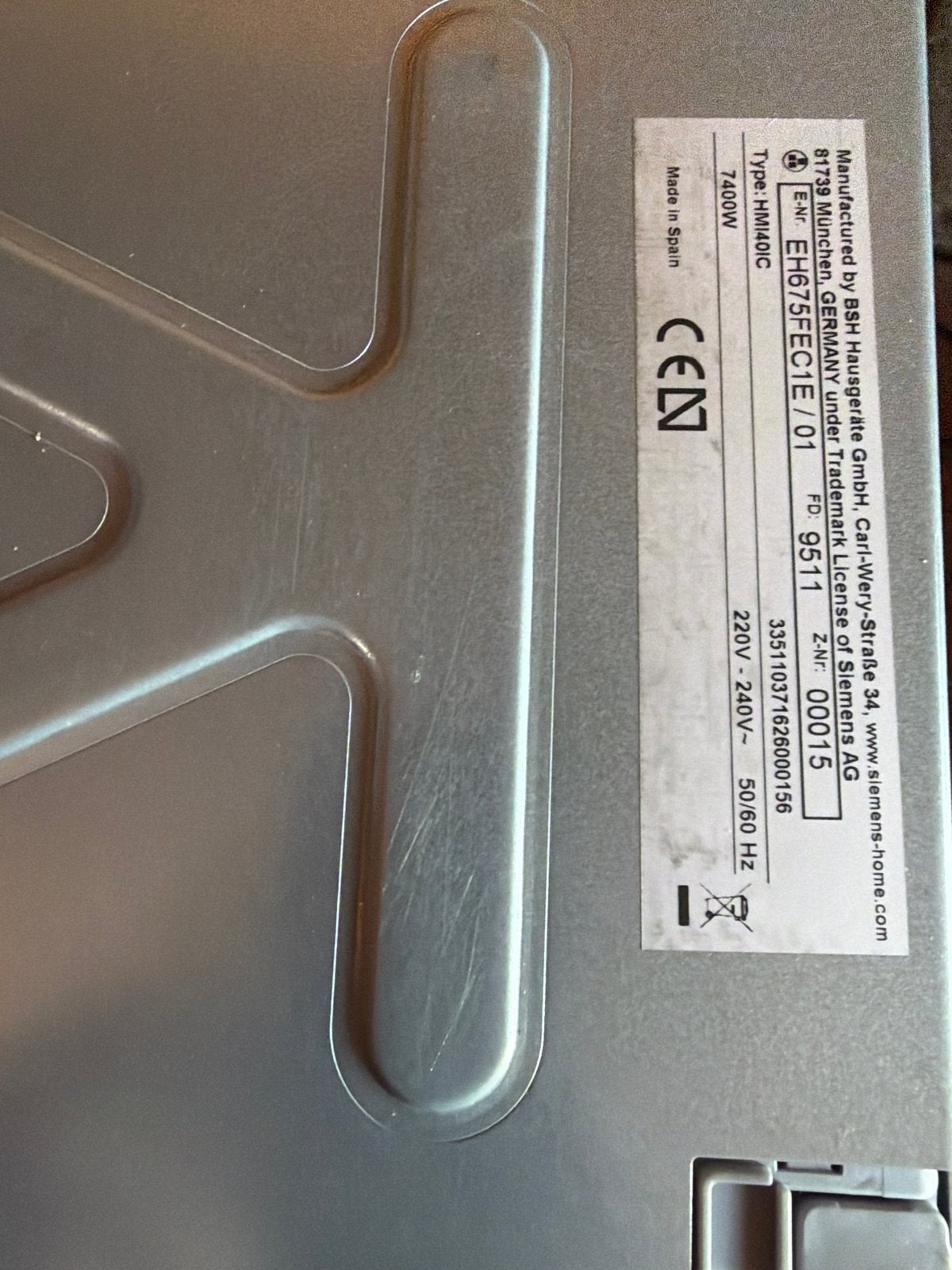 Siemens Inductieplaat EH675FEC1E/01 - 4 kookzones, Ophalen, Gebruikt, 4 kookzones, Inbouw