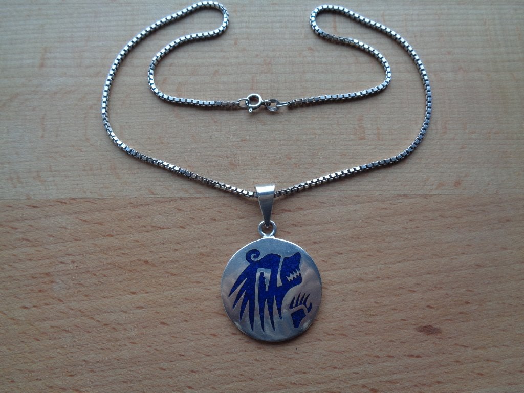 zilveren ketting met grote hanger met lapis lazulli [632], Met hanger, Verzenden, Zo goed als nieuw, Zilver