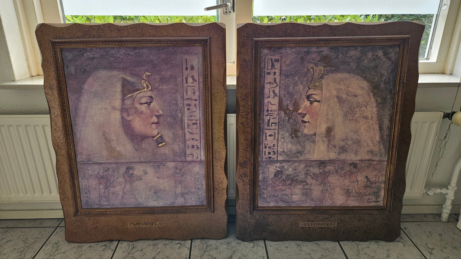 Egyptische schilderijen Ramses en Cleopatra, Ophalen of Verzenden, Bijzondere lijst, Portret of Personen