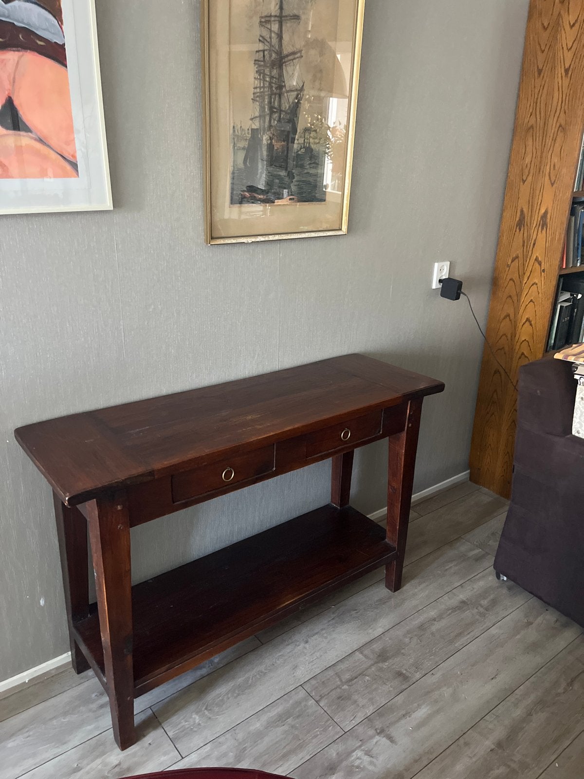 Sidetable 120x40x80 cm met twee lades en onderplank, Gebruikt, 100 tot 150 cm, Ophalen of Verzenden, Overige houtsoorten