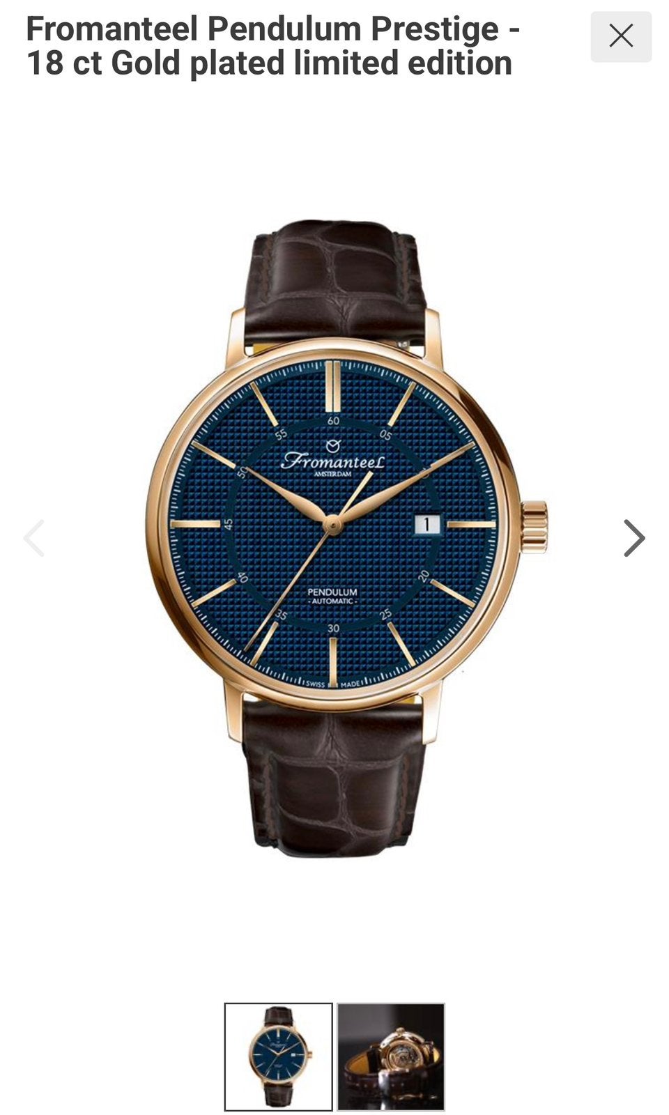 Fromanteel Pendulum Prestige - Automatic - Gold Plated, Overige merken, Overige materialen, Leer, Polshorloge