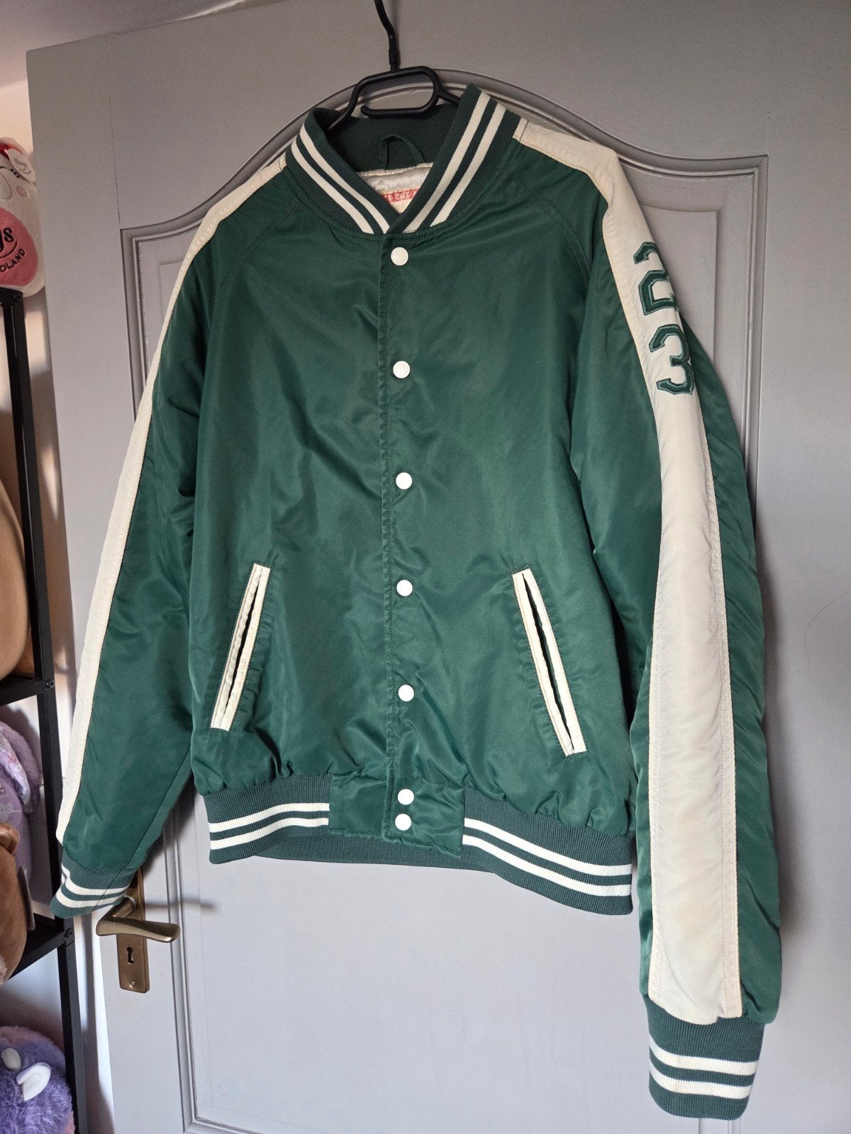 Vintage Replay Blue Jeans Inc. Varsity Jacket Groen Wit L40, Ophalen of Verzenden, Gedragen, Replay