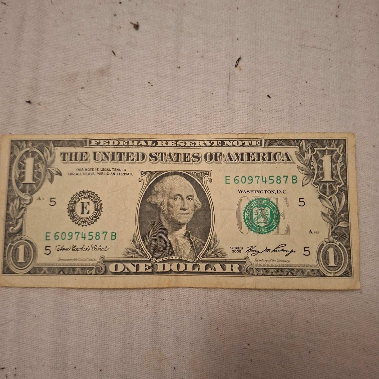 Amerikaans 1 dollar biljet - Serie 2006, Postzegels en Munten, Bankbiljetten | Amerika, Ophalen of Verzenden, Noord-Amerika, Los biljet