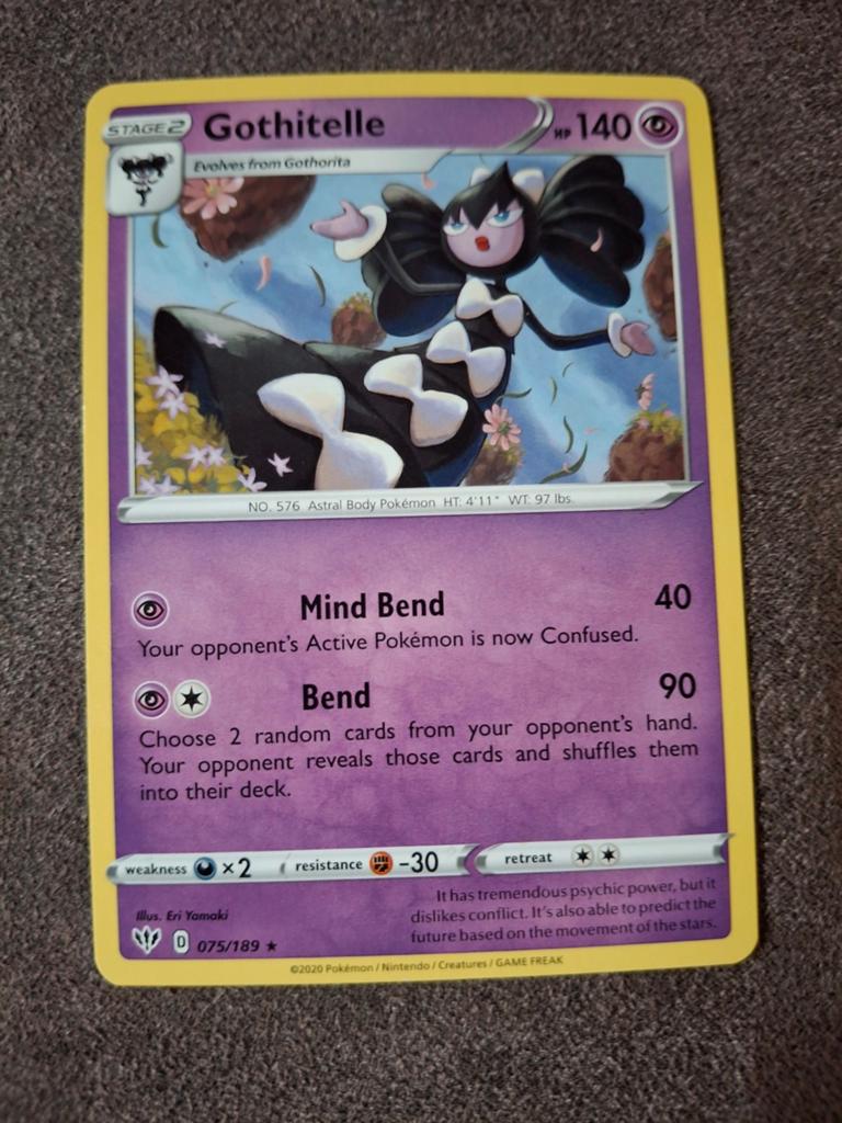 Pokemon Kaart Gothitelle (075/189) - Sword & Shield, Ophalen of Verzenden, Zo goed als nieuw, Losse kaart